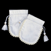 White Designer Jewelry Pouches with Custom Logo, Drawstring Packaging Pouch with PomPom 100 pcs β CraftJaipur